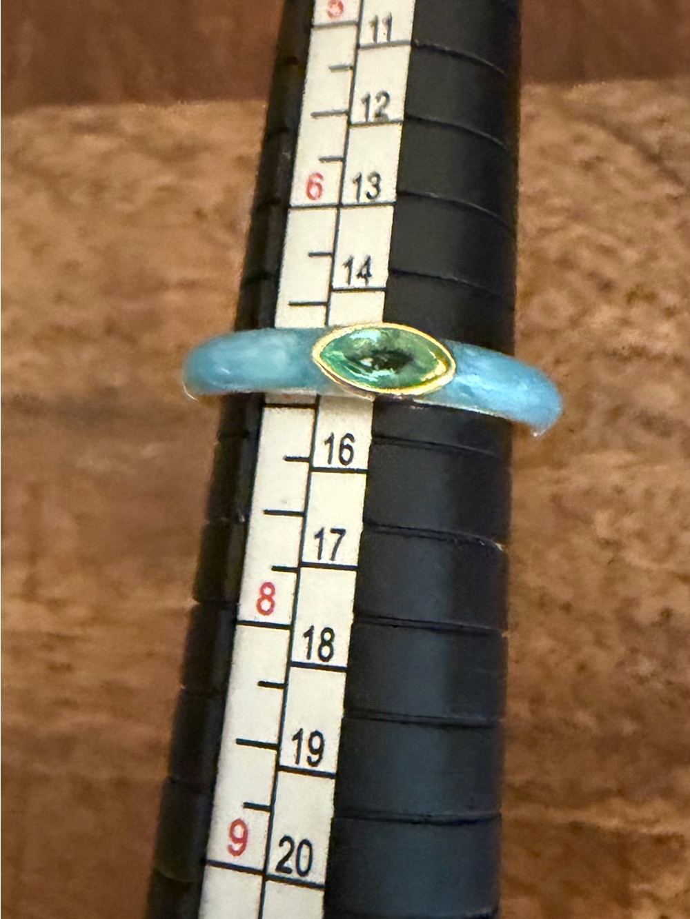 Gold-Tone Blue Enamel Ring with Green Crystal Accent Size 7 - Picture 7 of 7